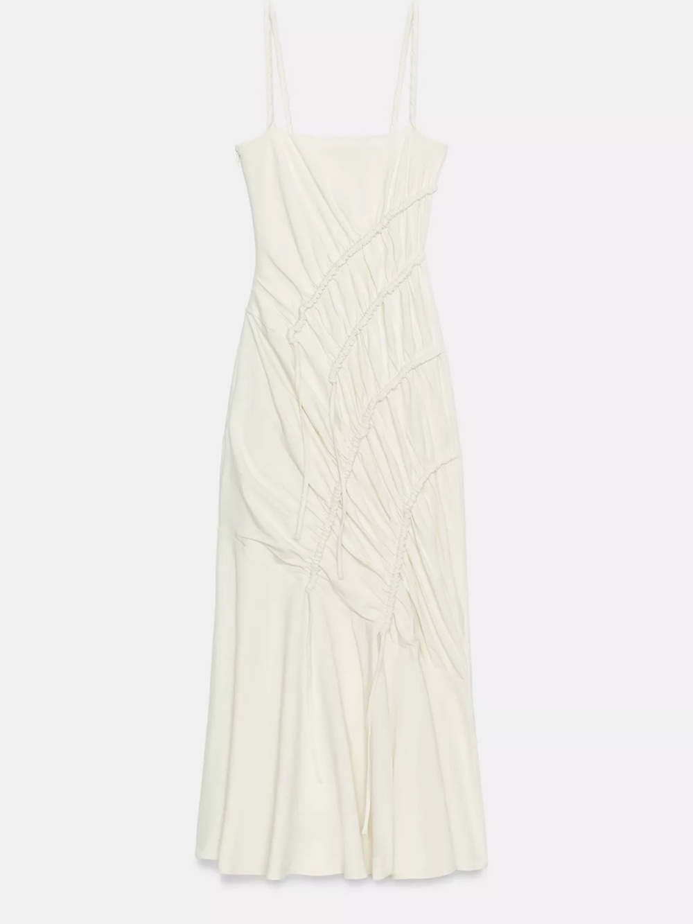 Zara Ruched Spaghetti-Strap Midi Dress in Cream - Picture 4 of 5